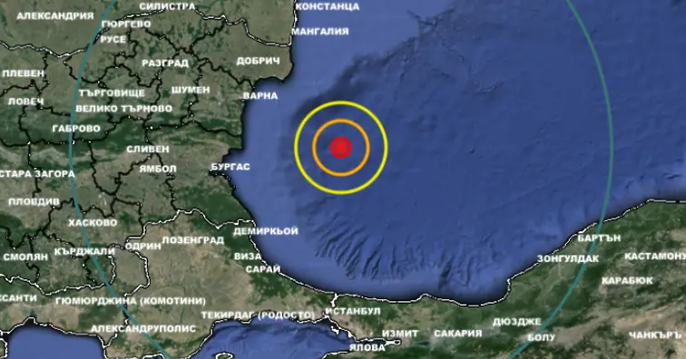 Земетресение в района на Черно море, епицентърът му е на 100 км от Варна